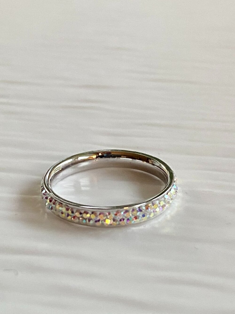 Fith Avenue AB Swarovski Crystal Eternity Band Ring Sz 9 Rhodium Plated